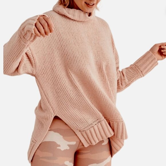 Aerie Chenille Oversized Chunky Turtleneck Sweater Women's Small Peach Tan Comfy - Picture 1 of 9